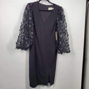 NEW Eliza J women SZ 16 Black Floral-Appliqué Sheath Dress Cocktail Party